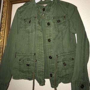 Justice girl military green cargo hoodie jacket 14